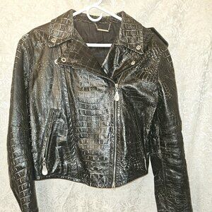 Avant-garde 1980s/90s Gianfranco Ferre croc embossed leather moto jacket free sh